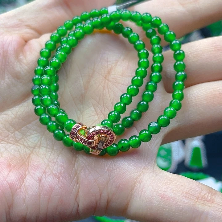 翡翠未镶嵌颈饰天然A货翡翠 高冰阳绿锁骨链4