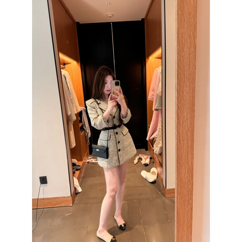 一只雪雪【塞纳黄昏时】新款春季气质韩版西装中袖毛呢设计款外套