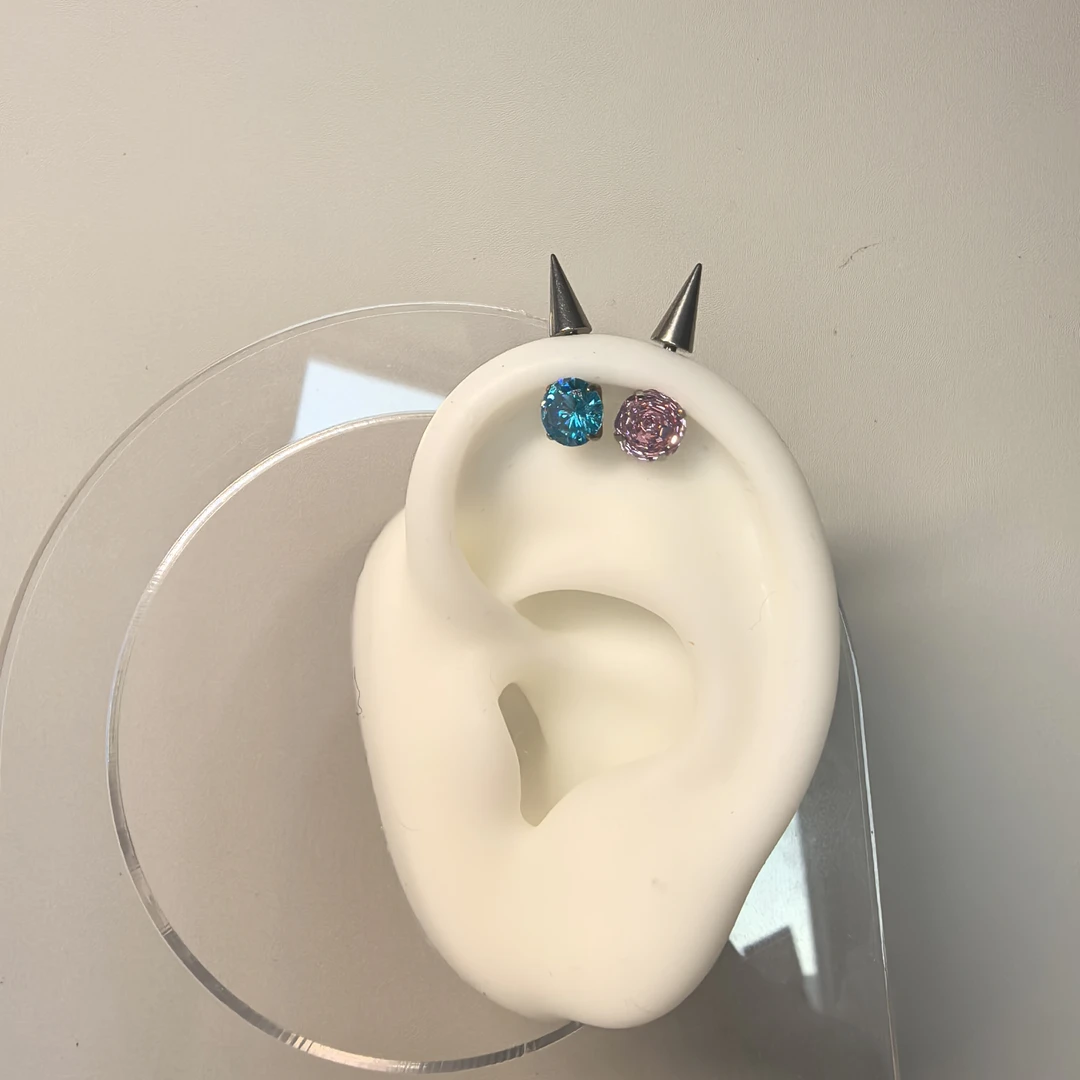 钛合金耳饰 侧牙恶魔钉耳轮钉双头可拆卸尖锥耳骨钉精灵耳朋克风