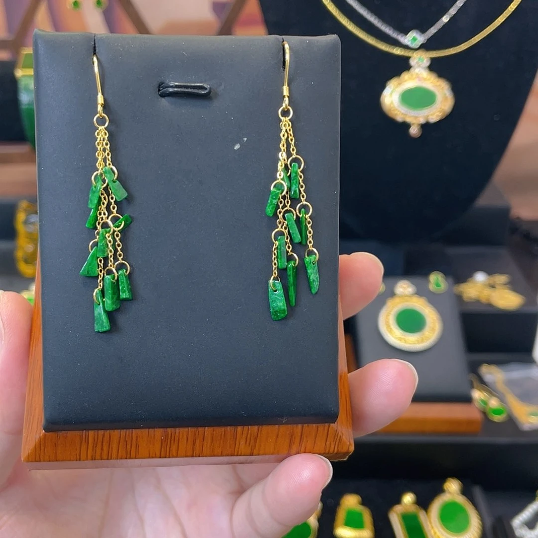 银S925镀金镶嵌翡翠耳饰