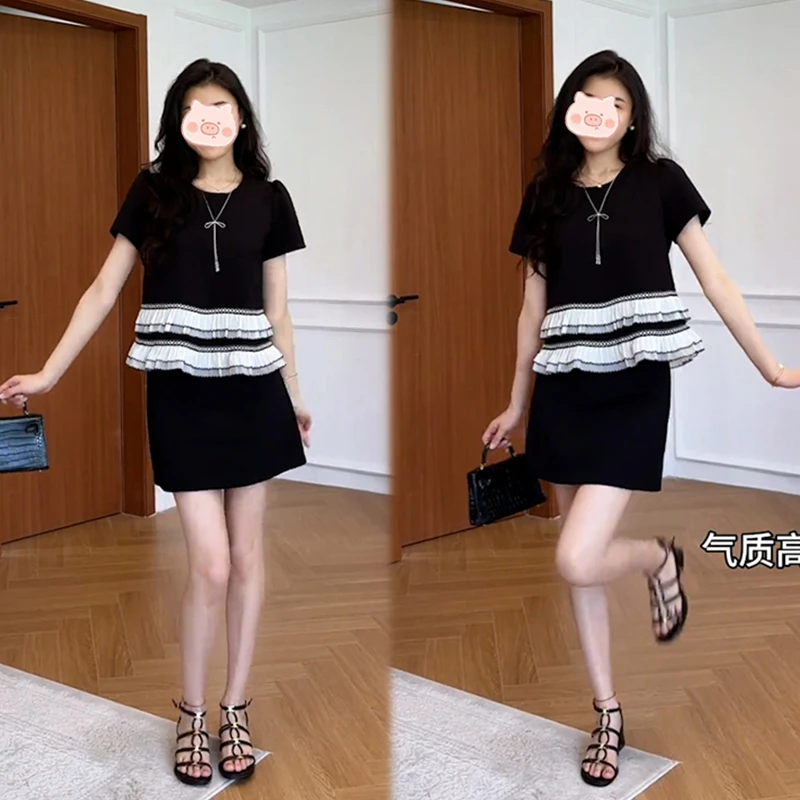 洋气时尚套装女2025夏季新款爆款别致独特短袖短裤两件套花边减龄