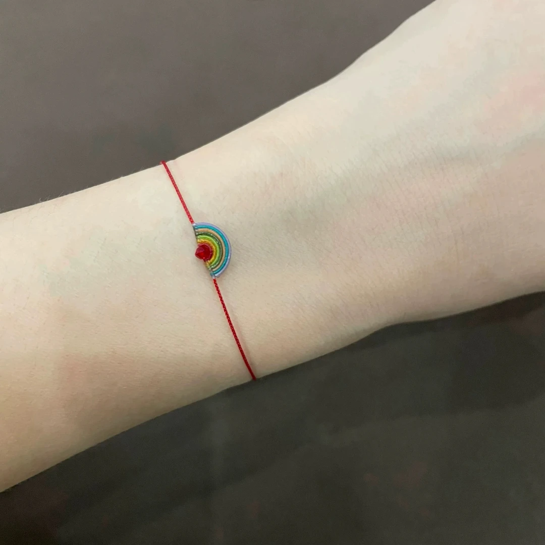 非金属仿水晶手链 简约风彩虹桥手链可调节绳编彩色编织