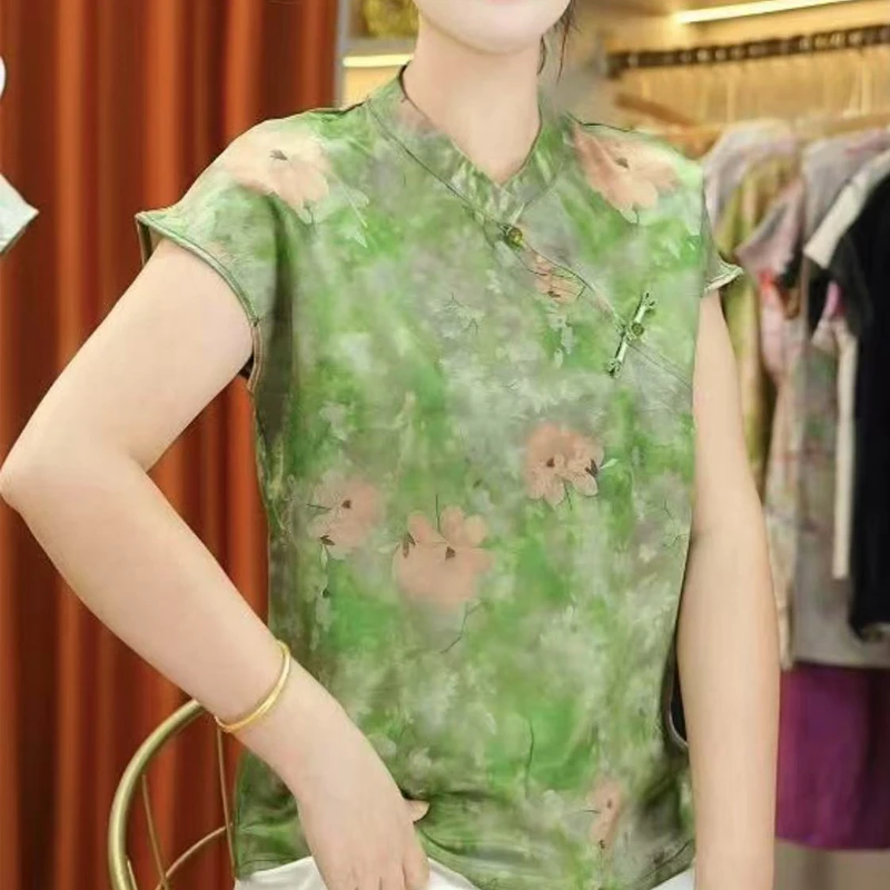 【翠色流金】新中式国风提花时尚气质盘扣短袖夏季减龄百搭小衫