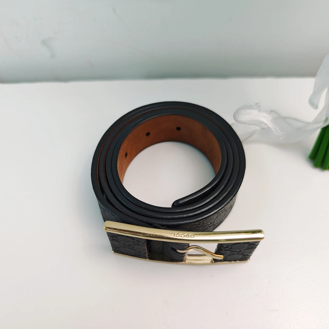95新 GUCCI/古驰 酒红色刻字金扣腰带