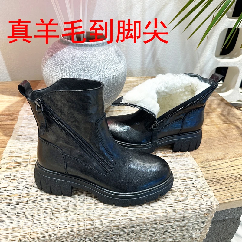 短靴女款2025新款爆款5cm厚底早秋羊皮毛一体美拉德瘦瘦靴子女鞋