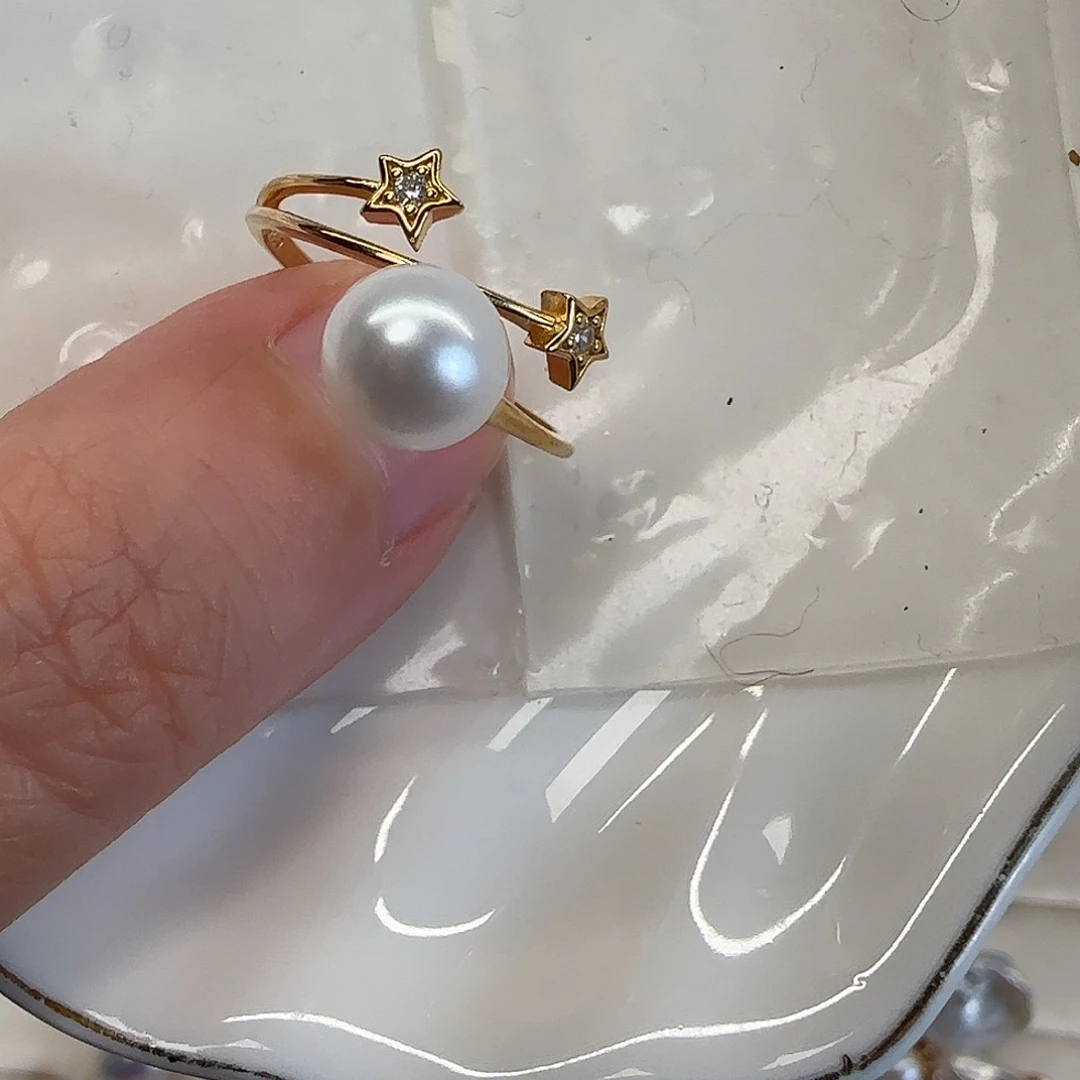 淡水珍珠戒指银S925镶嵌人****?