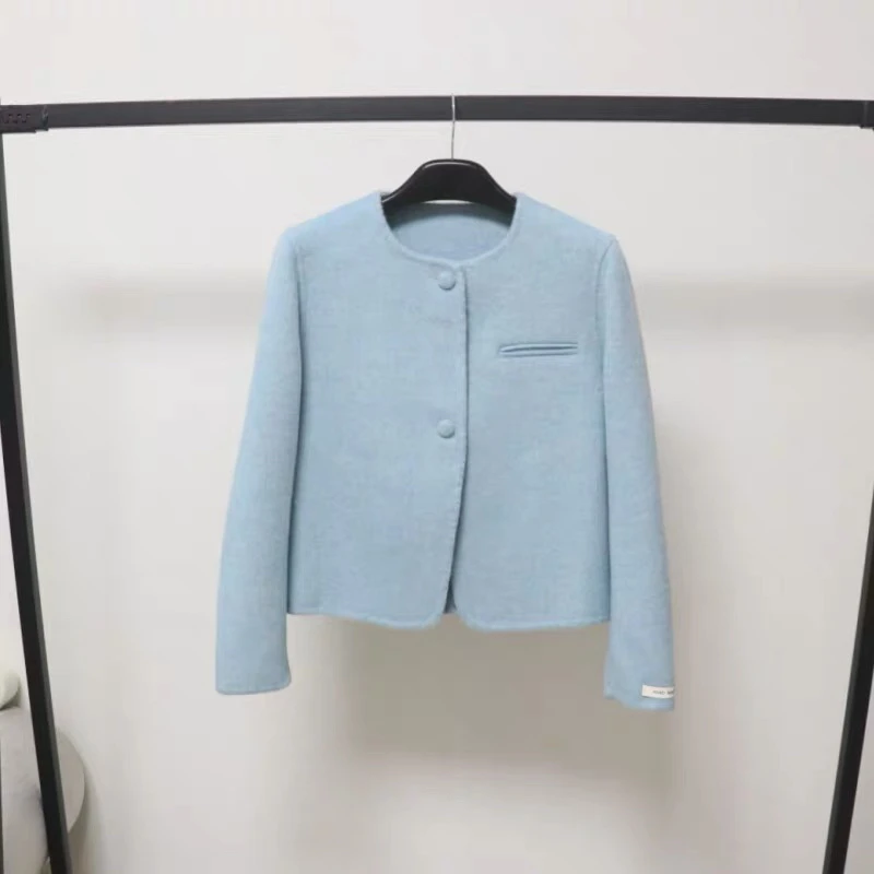 小香风双面羊毛短款圆领气质百搭秋冬女外套25079