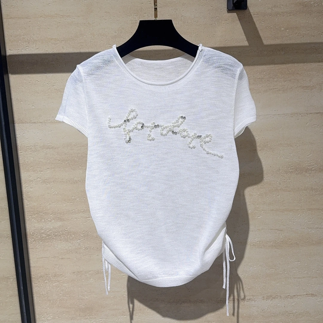 《猪猪出品》25上新白色字母套头打底背心领结珍珠777