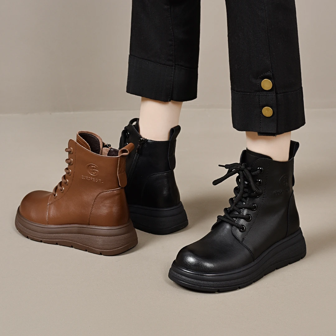 昔子0193新款马丁靴瘦瘦靴短靴时装靴百搭低跟厚底保暖时尚女鞋棉