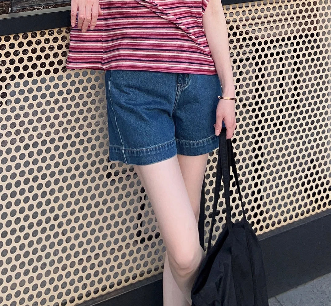 晓夏自制 "夏果短裤" 25夏重工活性水洗高腰百搭四分A字牛仔短裤