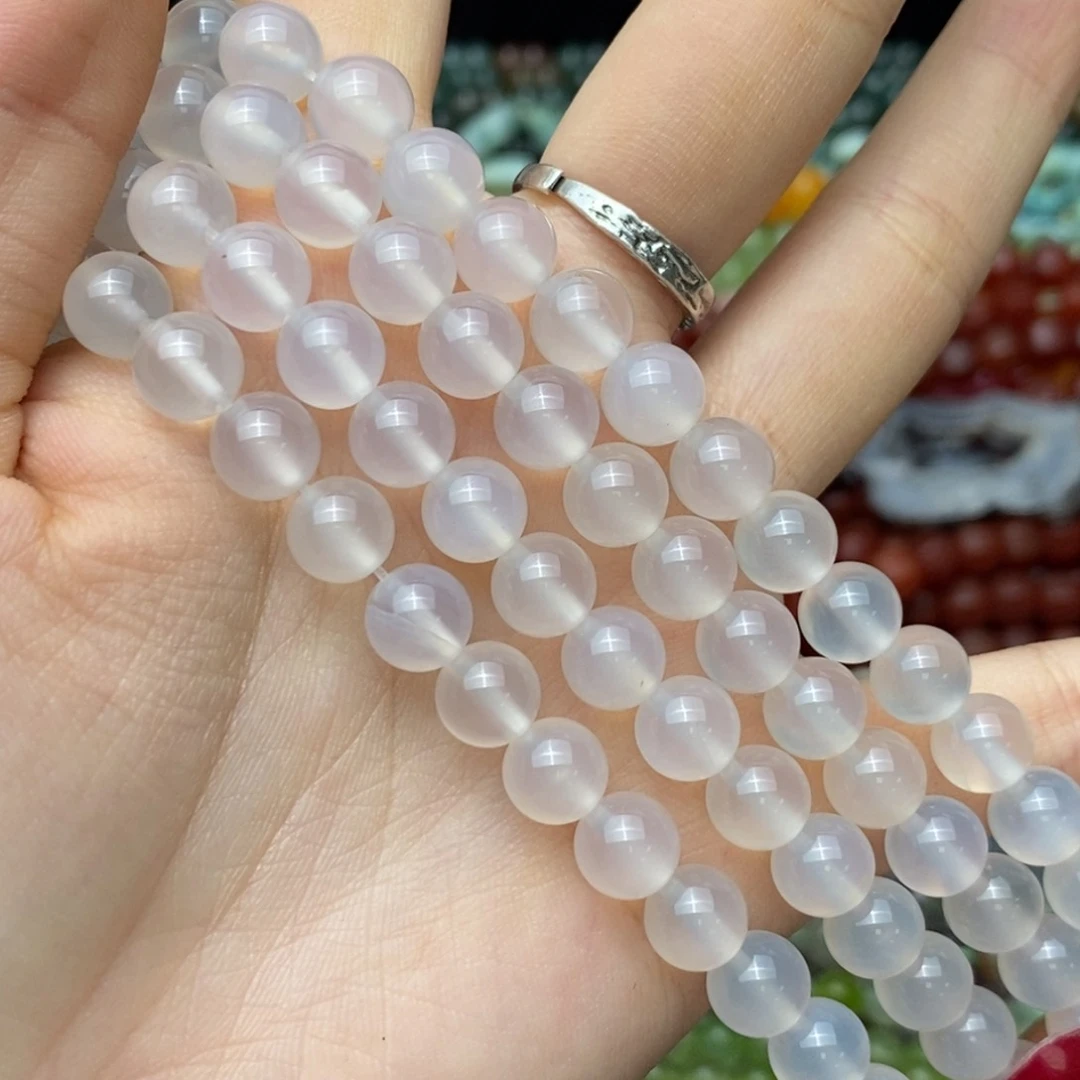 玛瑙/玉髓未镶嵌珠宝半成品白冰玛瑙圆珠约8mm一条