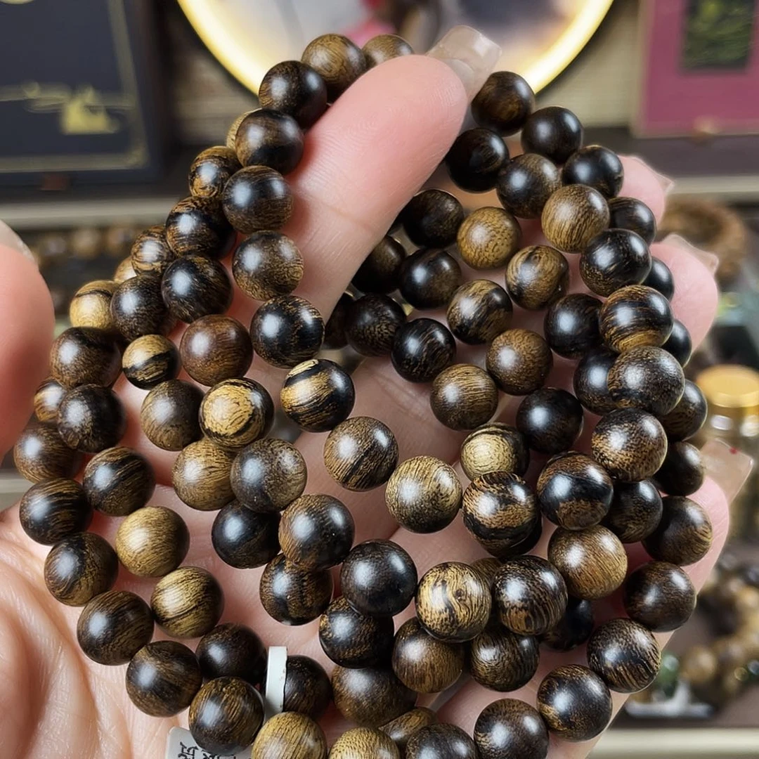 沉香手串越南芽庄老白棋玉化老料瘤疤0.8×108