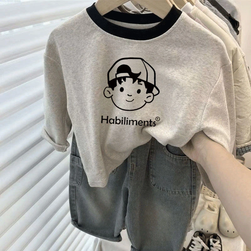 儿童纯棉长袖T恤2025春秋男童卡通运动休闲上衣中小童套头打底衫t