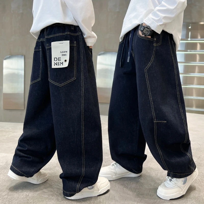 男童牛仔裤2025新款春秋款中大童韩版洋气直筒裤百搭休闲弯刀裤潮