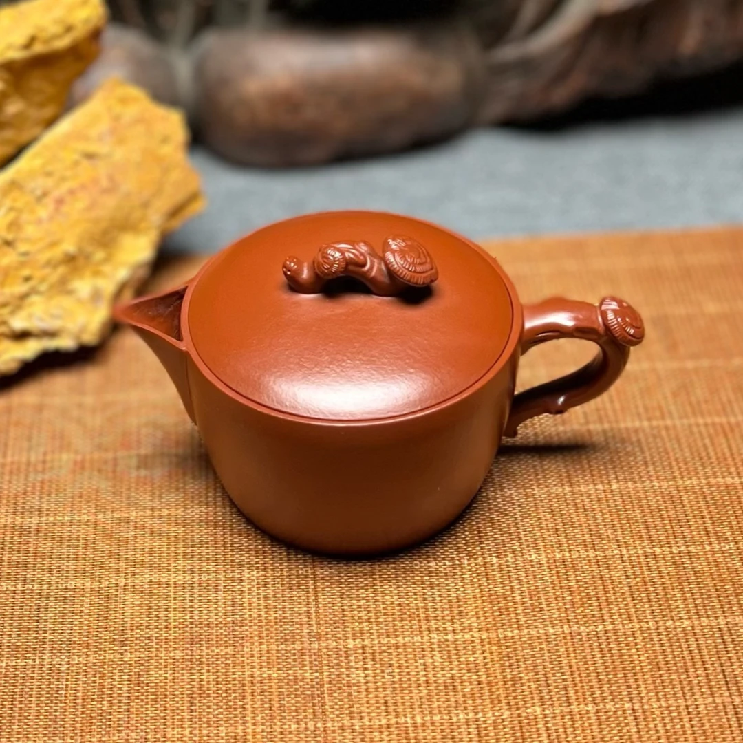 宜兴紫砂壶精工灵芝汉瓦125cc原矿朱泥纯手工国潮中国风茶壶