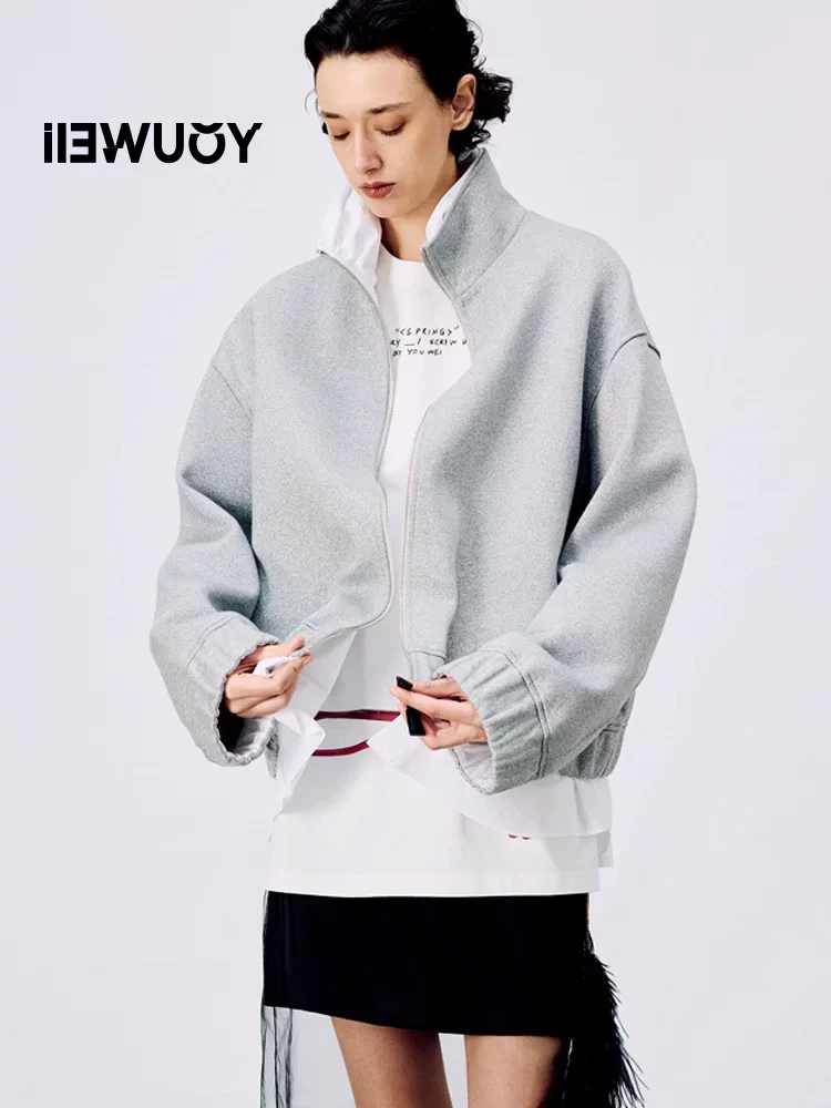 Youwel·2025春季女装亮葱衬衫拼接双层夹克外套女设计感卫衣