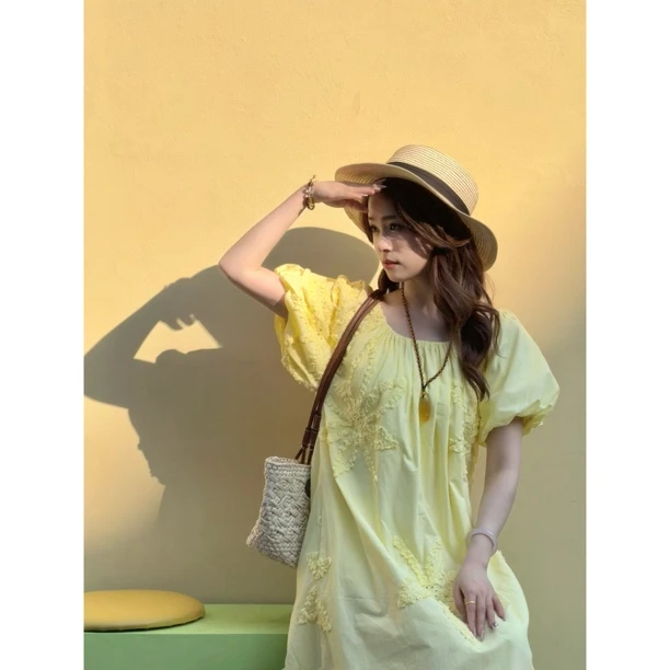 幂雀【芒夏织光】连衣裙裙子显瘦一字肩设计感气质纯欲慵懒风女装