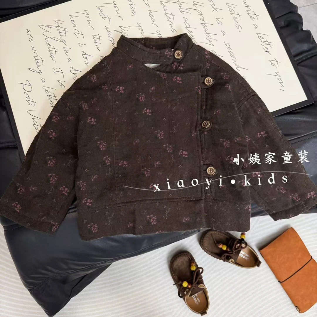 2025深秋款纯棉森系斜门襟国风复古碎花亲子款双层外套