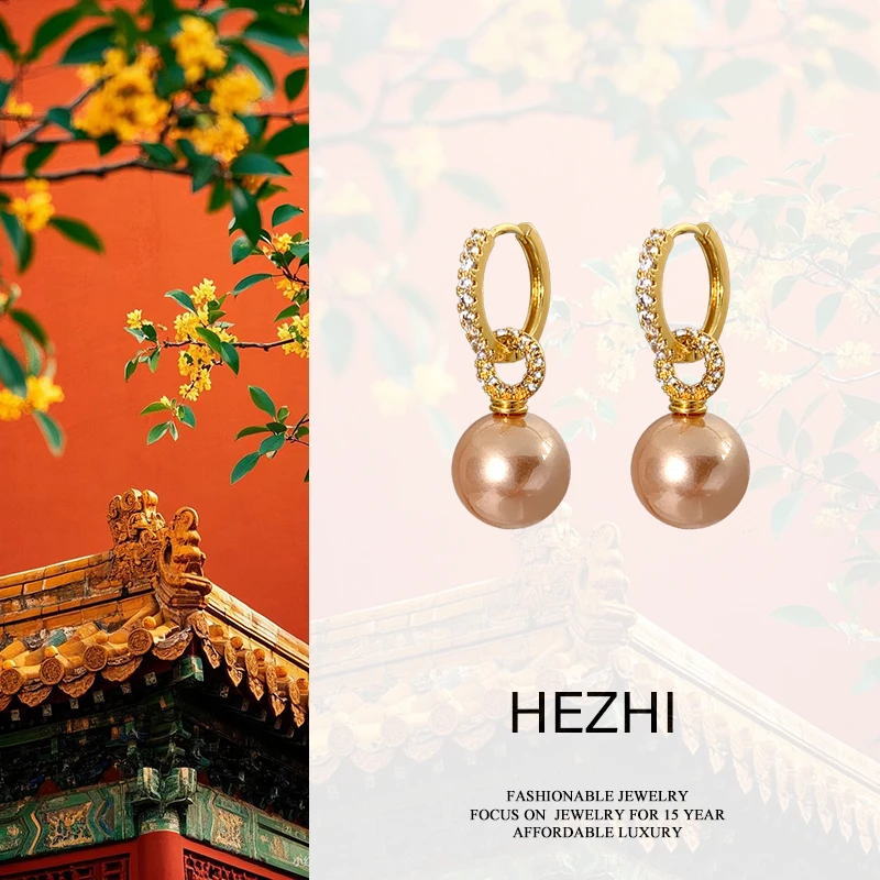 铜合金合成锆石耳饰 8074-【夜晚香槟】优雅长款耳环