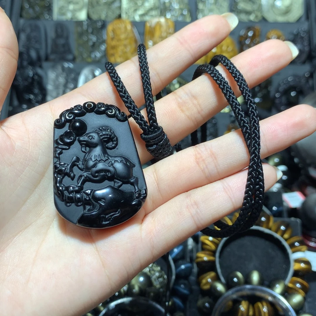 未镶嵌黑曜岩吊坠(赠链)贝****）