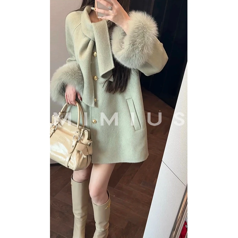 【mimius】七 羊毛狐狸毛单排扣毛呢大衣/袖毛可拆 汉服 G12273