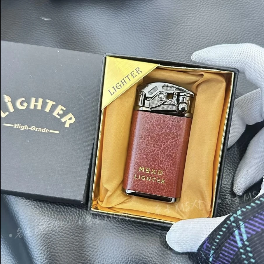 皮纹摇臂打火机创意个性防风充气高档金属机身网红款高颜值送男友