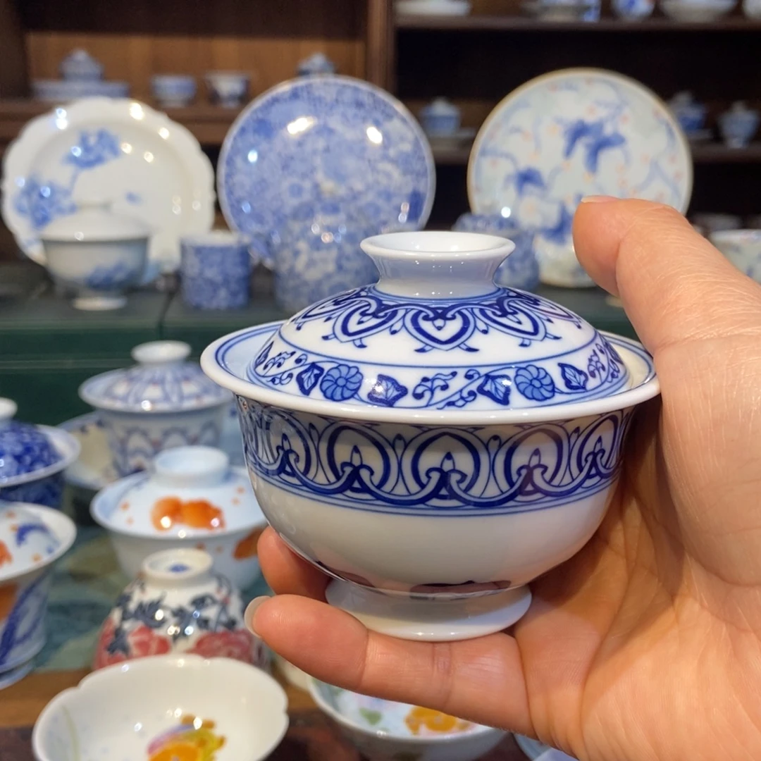 w雪山春晓宝相盖碗