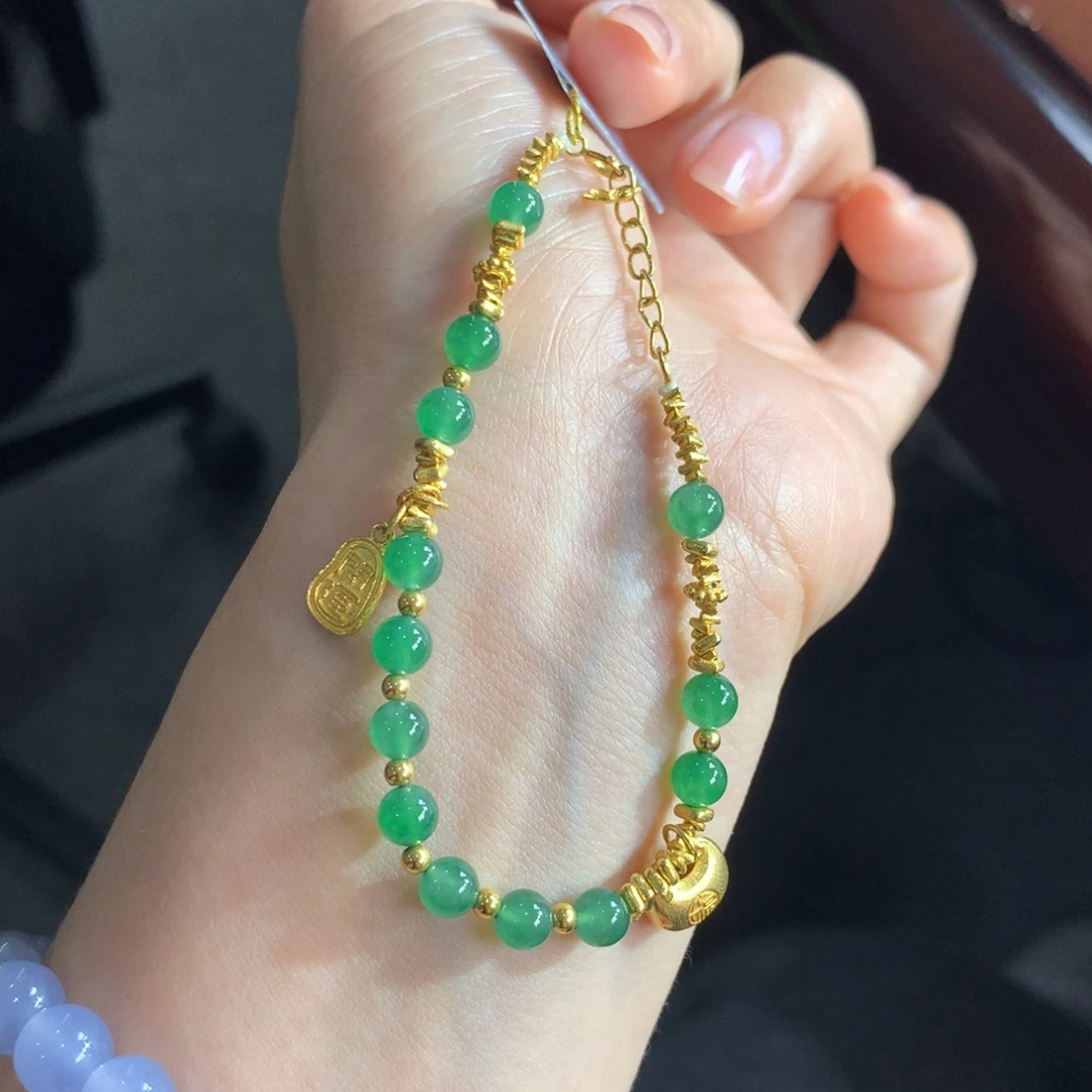 翡翠未镶嵌手链！金玉满堂满色冰绿卡5