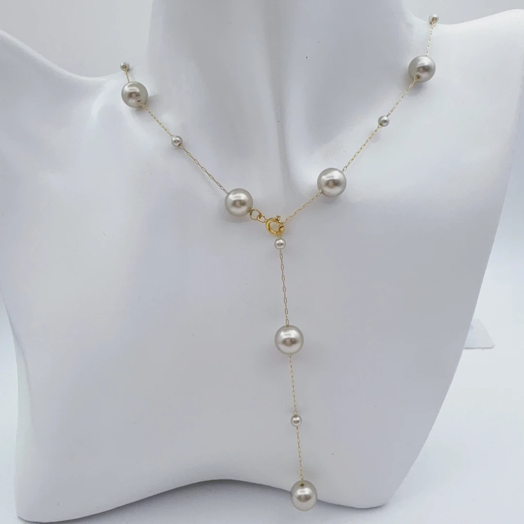 钛钢仿珍珠项链 【Kiss娜】钛钢1888百搭香槟色贝珠项链