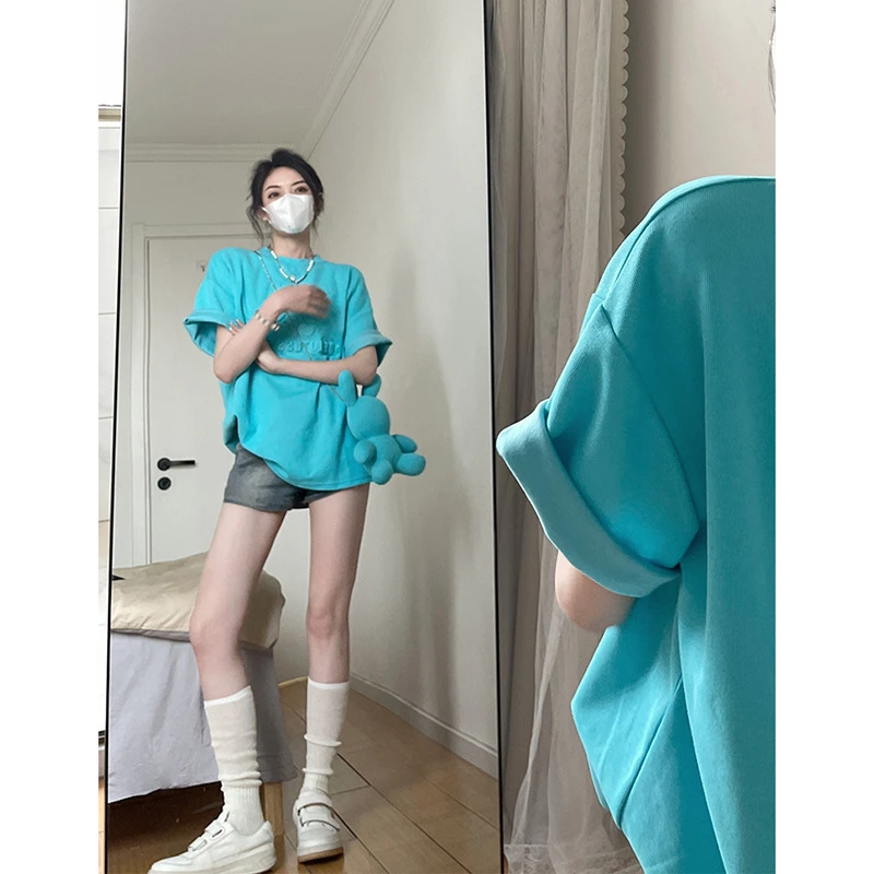 字母压花设计感甜酷风短袖T恤女夏显瘦百搭上衣潮牌insSX2754