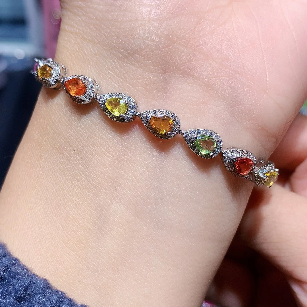 手链银S925镶嵌彩色蓝宝石