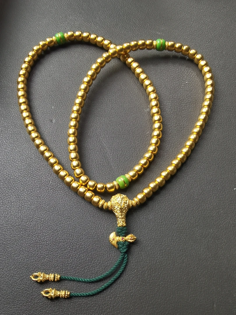 足金 卡6 唐草三通素老型108珠串 克重114.04g