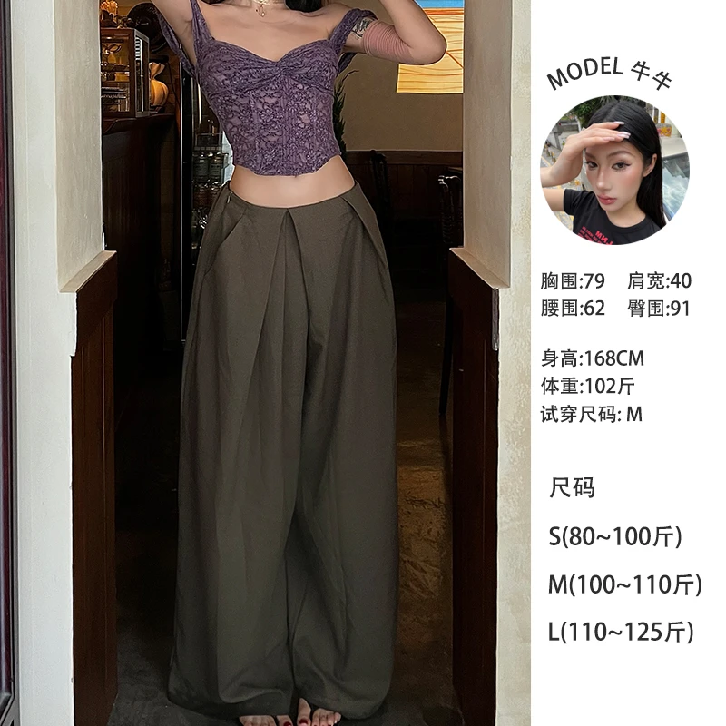 牛牛 【咖绿搭配神裤】松弛中低腰阔腿宽松休闲裤N24K2977