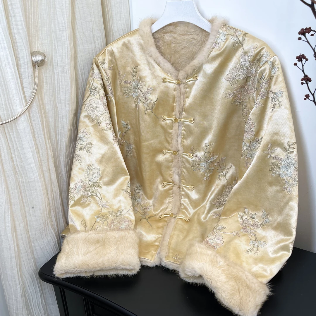 【月桂】新中式2025冬季国风高定双面双穿水貂外套2025冬季上衣