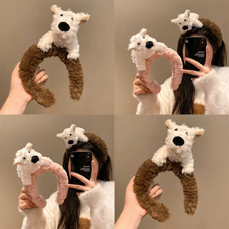 卡通毛绒小狗发卡发箍女2025新款高颅顶洗脸敷面膜头箍甜美发饰潮
