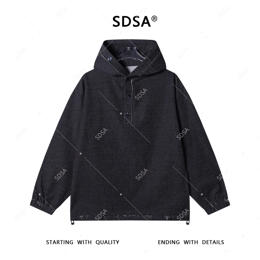 SDSA男士2025新款轻奢痞帅男装美式半纽扣连帽卫衣百搭潮牌上衣
