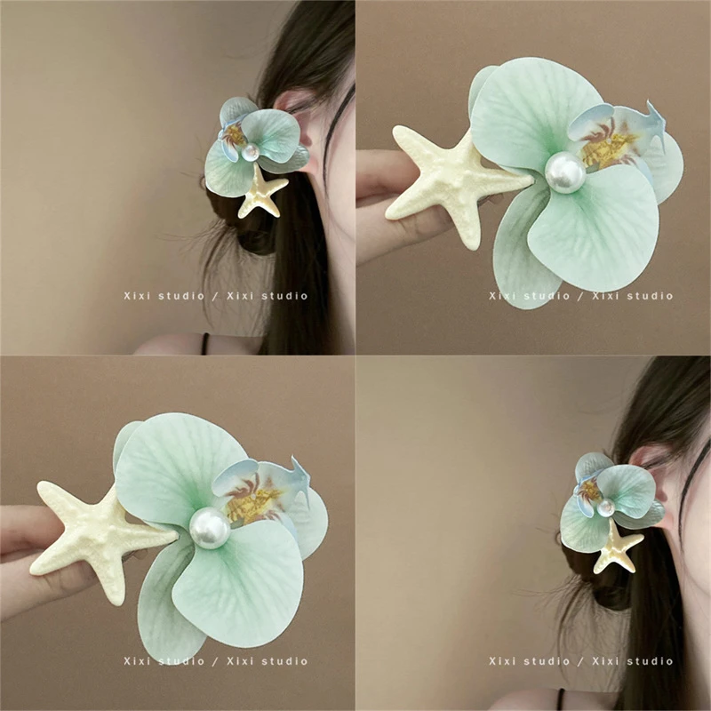 海边度假风蝴蝶兰海星发夹发夹超仙少女风古风千金风甜美边夹