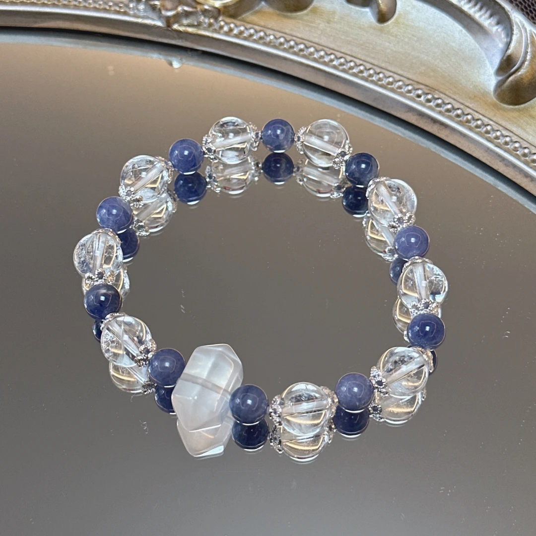 白水晶搭配坦桑石手串1386 颜色微差 多样性发一