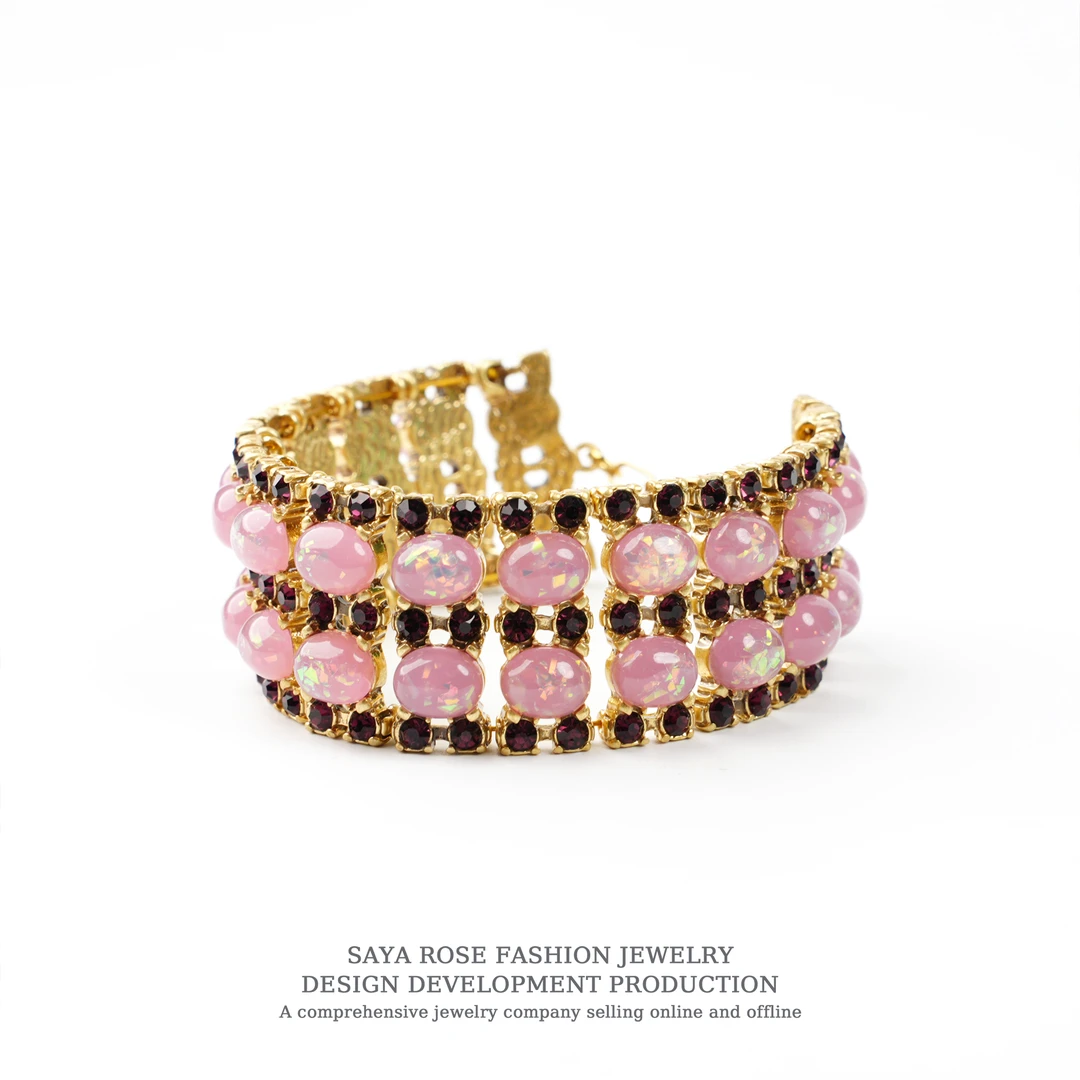 合金树脂手链 百搭设计师镶嵌重工手链满钻镶钻多层饰品串珠