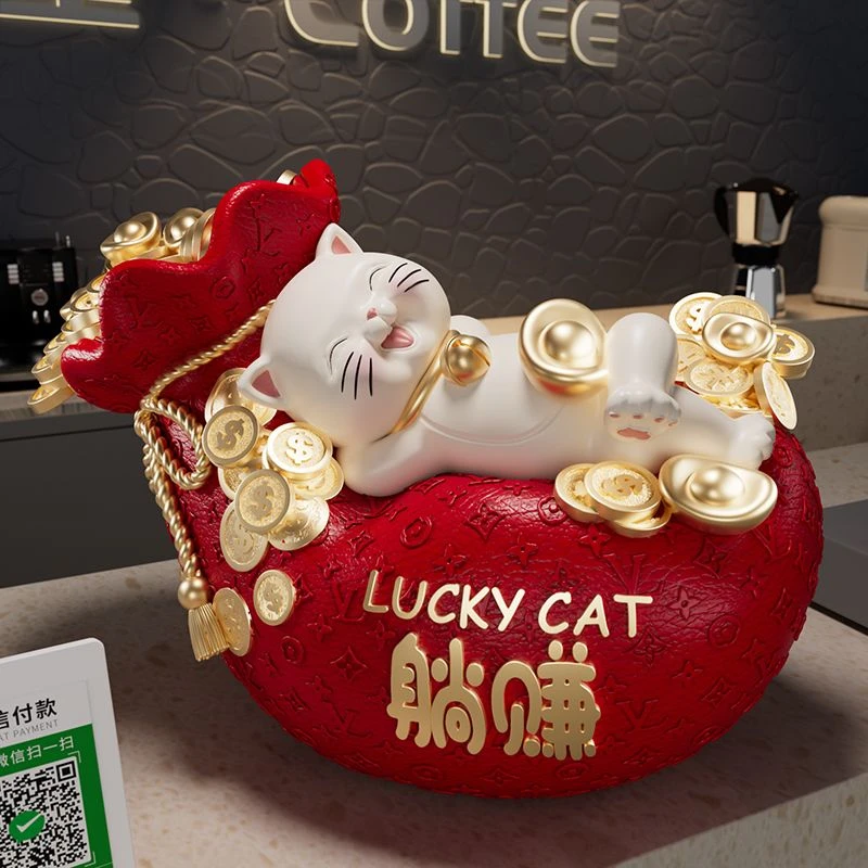 新中式躺赚招财猫摆件国风乔迁开业礼物客厅店铺前台装饰礼品摆设