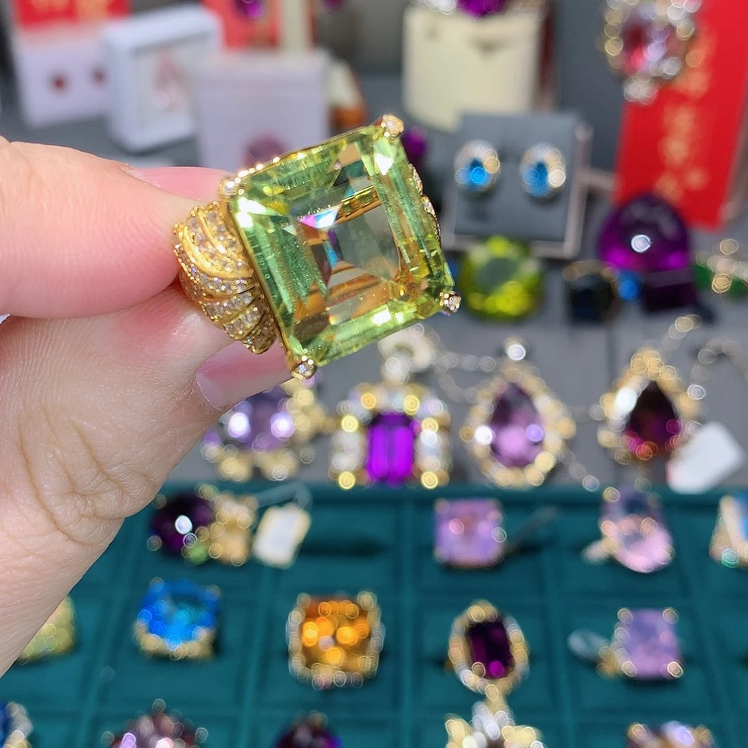 水晶戒指银S925镶嵌戒指