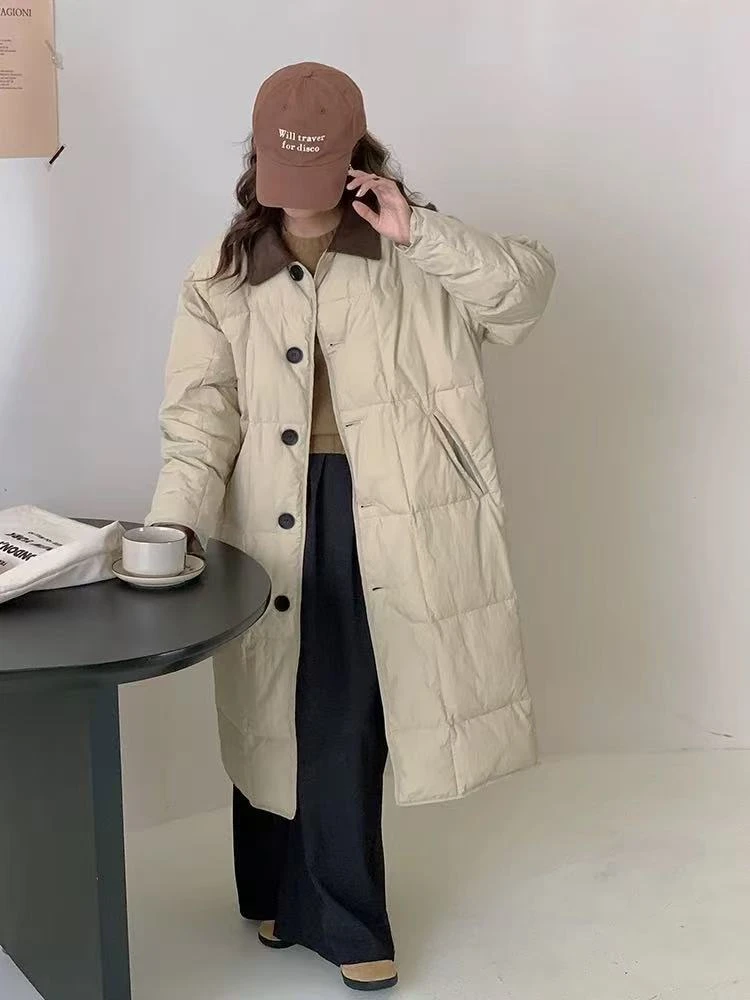 冬季女装女长款加厚轻柔中长款休闲立领翻领 0222