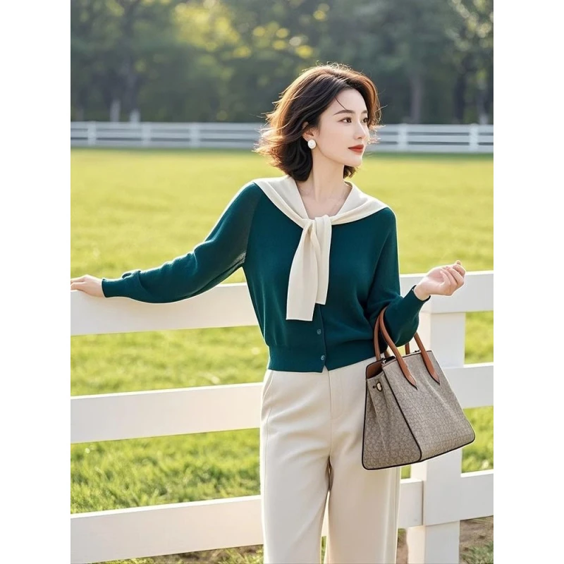 独特超好看内搭可外穿墨绿色针织衫初春款2025年新款女装别致上衣