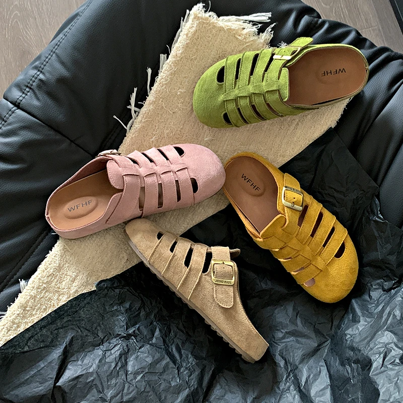 镂空包头半拖鞋女夏外穿2025新款厚底勃肯一脚蹬透气懒人休闲凉拖