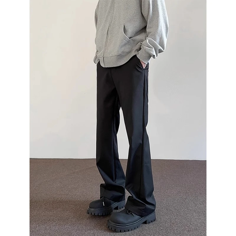 美式高街黑色西裤男春夏潮流韩版休闲百搭显瘦直筒微喇痞帅长裤子