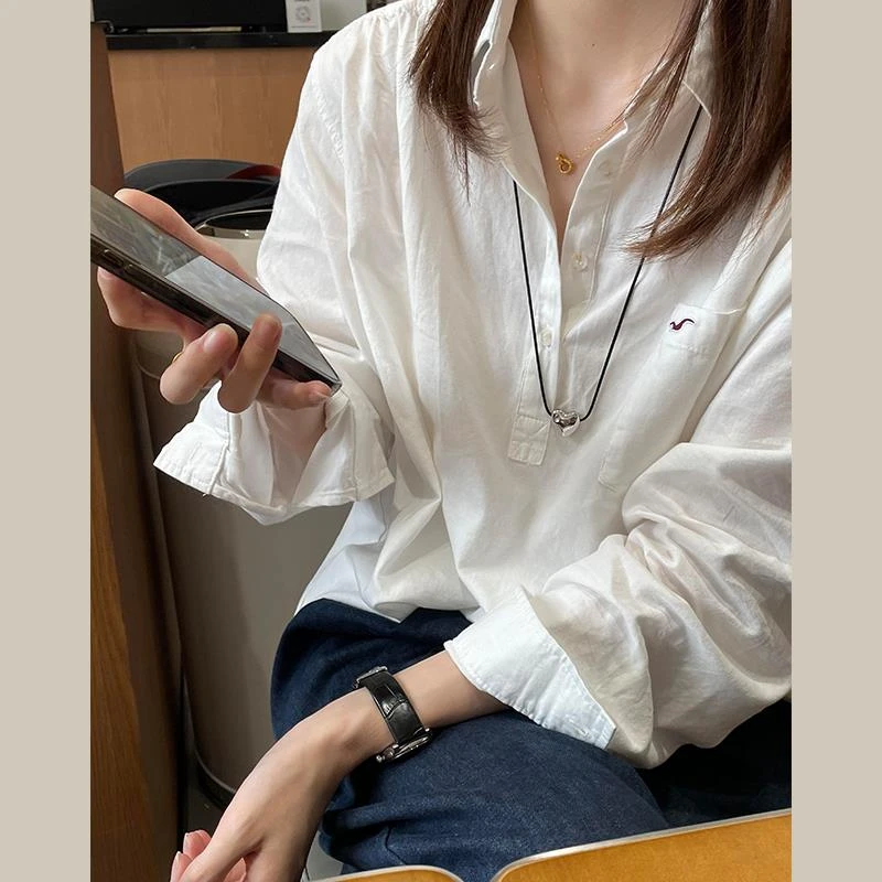 2025春秋季新款女士白色polo领衬衫爆款法式高级感休闲长袖上衣服