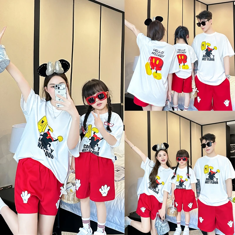 2025夏装新款亲子装一家三口卡通时尚短袖T恤婴童爬服连体衣8821