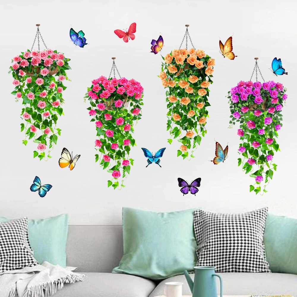 玫瑰花藤蝴蝶遮丑美化装饰墙贴画客厅卧室墙面自粘防水装饰壁贴画
