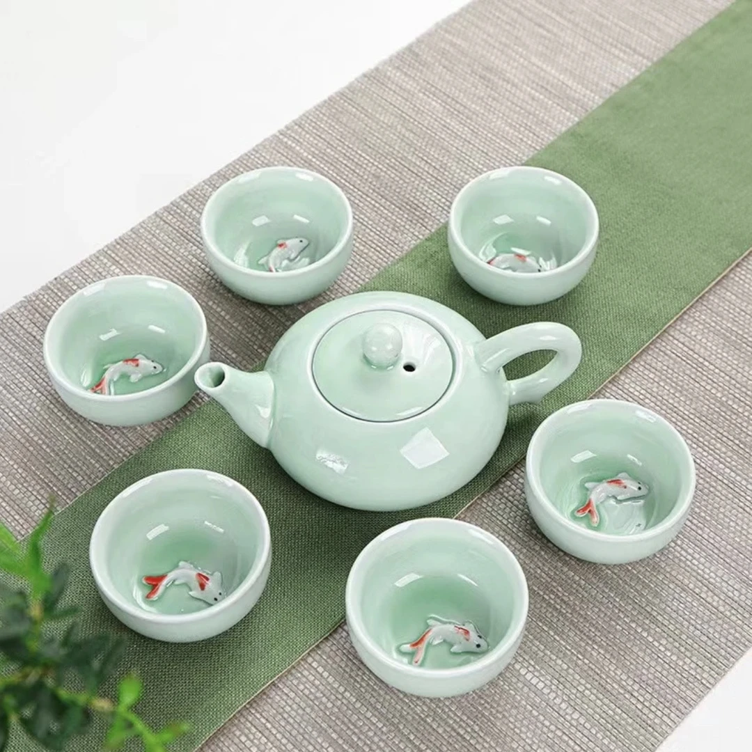 A 24办公简约青瓷功夫茶具套装含盖碗茶壶茶杯