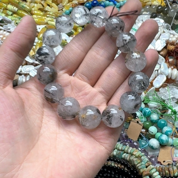 合金玛瑙/玉髓珠宝半成品一条15mm闪灵钻手串
